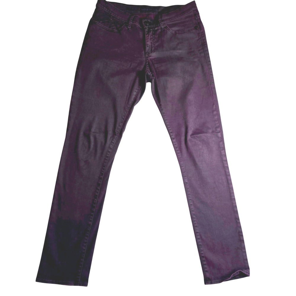 Rock & Republic Women Size 10 Jeans Purple Sheen Coated Winged Skull Edgy Slim